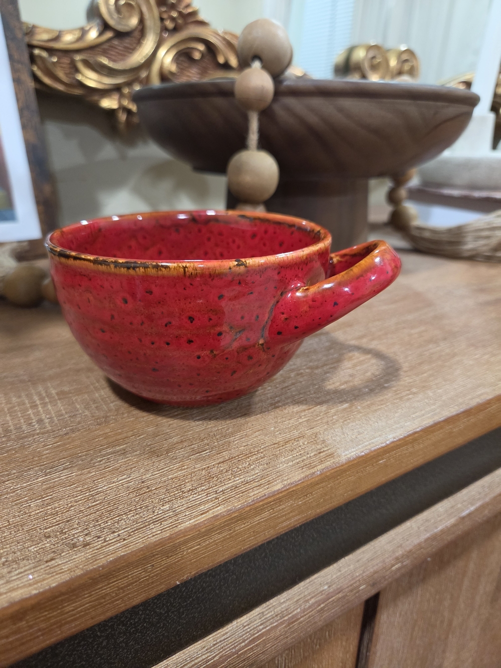 Starbucks Red Glazed Ceramic Collectible Mug with Brown Rim